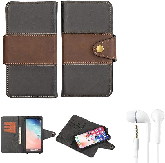 K-S-Trade Protective Case For Sharp Aquos V Cell Phone Case Protective Cover Bookstyle Wallet Case Compatible With Sharp Aquos V + Earphones Bumper All-round Protection Black-brown 1x