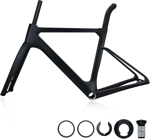 700C Road Bike Frameset 44cm/47cm/50cm/53cm/56cm Carbon Fiber Rim/Disc Brake Frame QR/Thru Axle Frame Internal Routing Max 28C Tire(Disc brake,44cm)