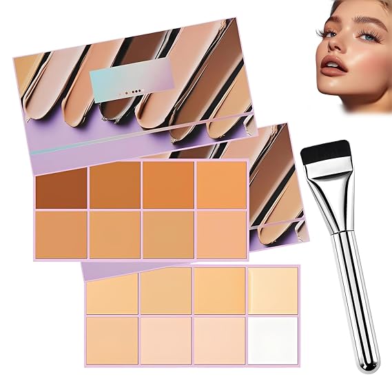 Soft Matte Cream Concealer 8 Shade Fade Palette, Soft Matte Cream Foundation, Cover with Applicator, Concealer for Dark Circles, Blemishes & Contouring, Waterproof & Long Lasting (Medium+Light)