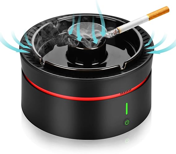 Smokeless Ashtray Indoor,Multifunctional Air Purifier Ashtray with Filter,Smoke Eaters Ash Tray for Home,Office,Car(Black)