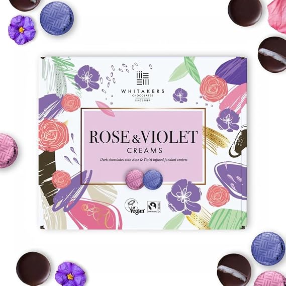 Birsppy Whitakers Rose & Violet Dark Chocolate Creams - 200g - Vegan - Gluten Free - Vegetarian Chocolate Gift Box