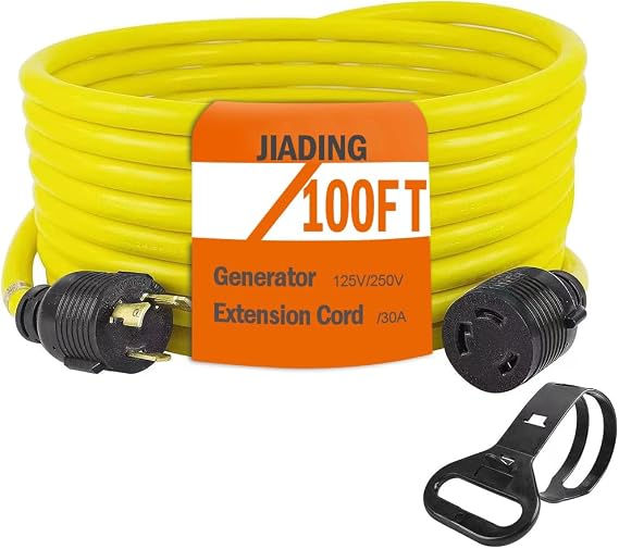 3 Prong 30 Amp Generator Cord 100 FT, NEMA 5-30P/L5-30R, 125V/240V/30A/3750W Generator Power Cord Extension Cord (100FT Power Cord)