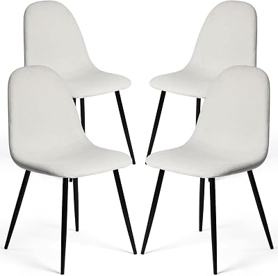 FurnitureR Dining Chairs Set of 4, Fabric Comfy Seat Armless Side Chairs with Metal Legs Mid Century for Home Kitchen Reception Room, Beige