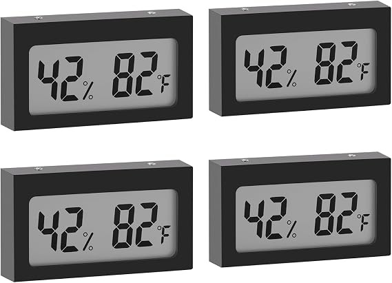 Digital Hygrometer Thermometer with LCD Display Indoor Temperature Gauge Humidity Meter for Home or Greenhouse (Black, 4 Pack)