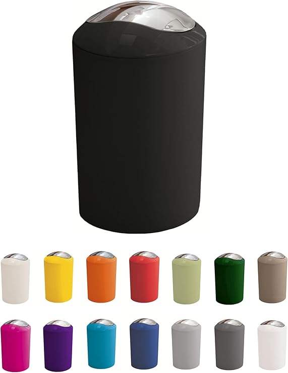 KW "Gleam 5Ltr Swing Bin - Compact Bathroom/Office/Bedroom/Waste Bin (Black)