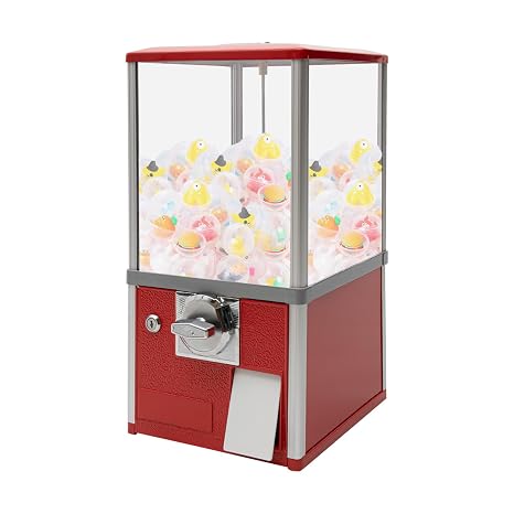 25-Cent Vending Machines, Coin Operated Commercial Large Capacity Gumball Machine Commercial Mini Dispenser Prize Machine for Game Stores Retail Stores & Amusement Parks (Red)