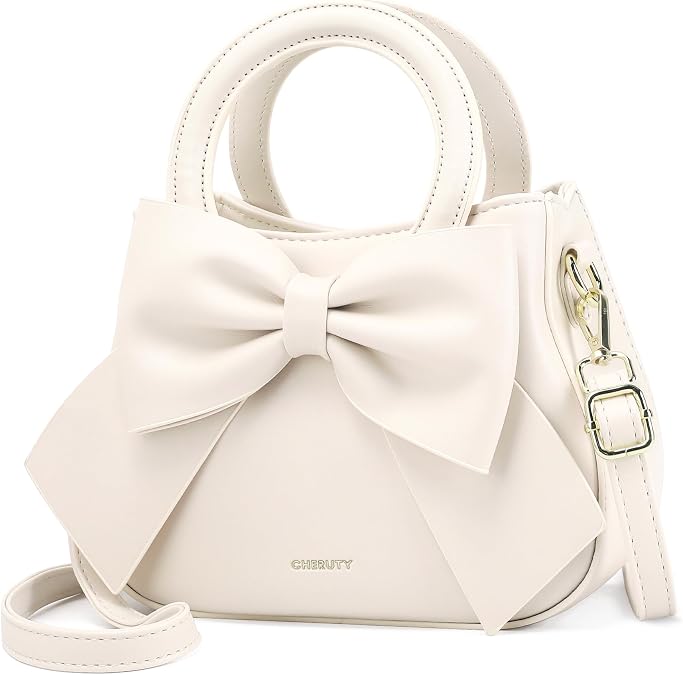 Small Purses for Women Crossbody Bag, Vegan Leather Crossbody Purses and Handbags with Top Carry Handle and Cute Bow Knot