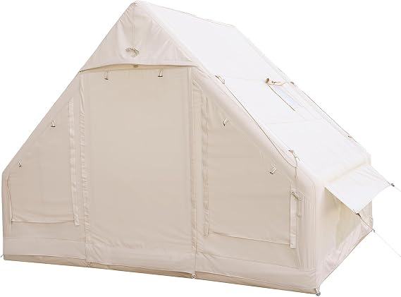 Cotton Inflatable Camping Tent, 2-4 Person, Windproof Glamping Design with Skylight, Instant Setup