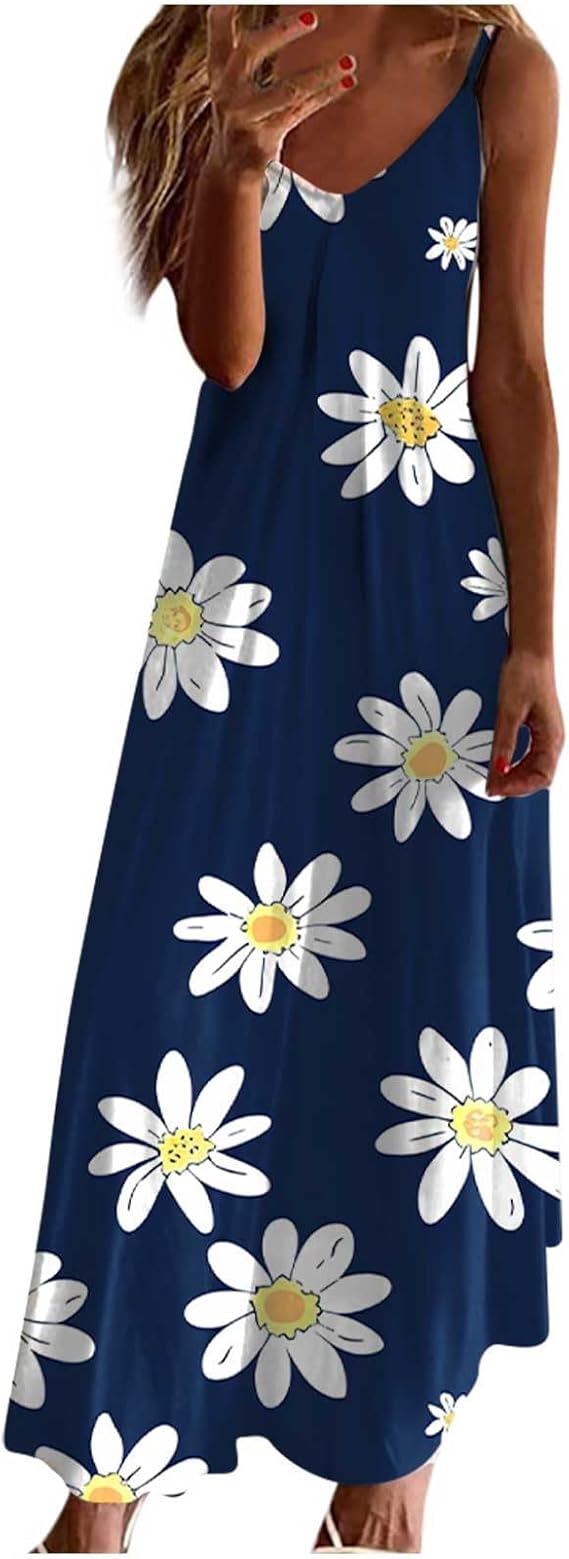 Ceboyel Women Floral Summer Sundresses 2026 Trendy Vacation Maxi Dresses Sleeveless Spaghetti Strap Sundress Hawaiian Outfits