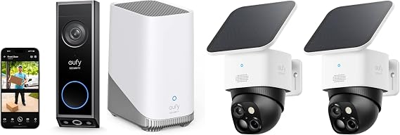 eufy Security Video Doorbell E340 & SoloCam S340 Solar Security Camera & HomeBase 3 (Bundle), 2K Full HD, 3K, 360° Surveillance, No Blind Spots, Local Expandable Storage up to 16TB, No Monthly Fee