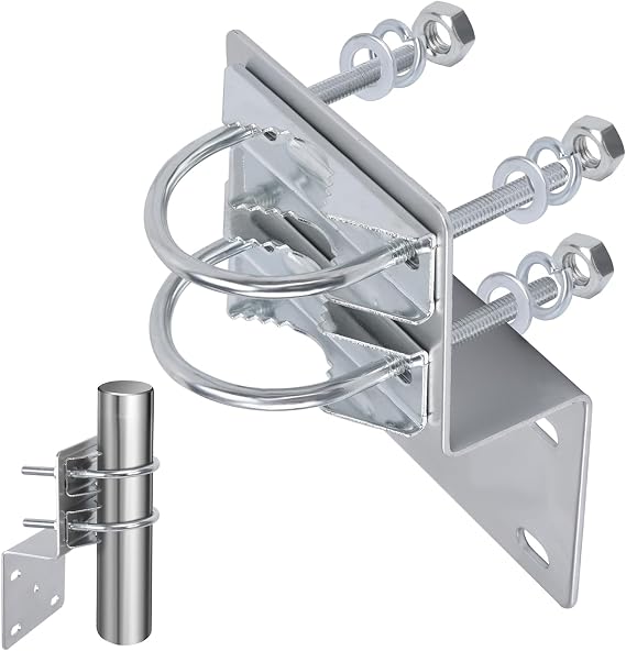 Pole Mounting Bracket Double U Bolt Clamp V Jaw Bracket Not Pole | Mast Mount Bracket Heavy Duty for Outdoor Antenna Pole with Double U Bolt Clamp V Jaw Design Pole Not Included