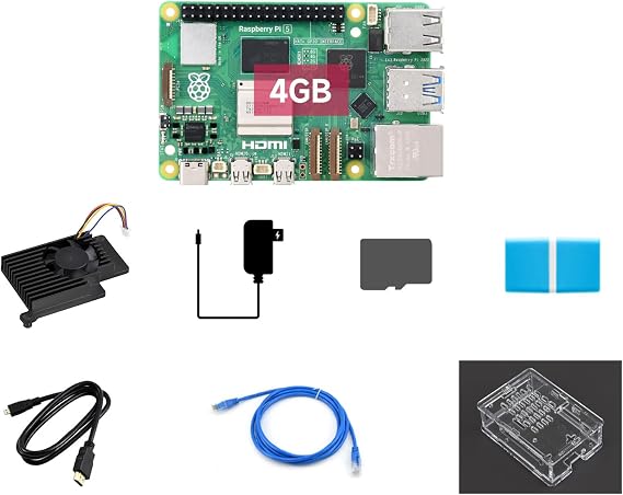 Waveshare Starter Kit, Compatible with Raspberry Pi 5, Bundle with Raspberry Pi 5 4GB, 64GB TF Card, Cooler, Case, Cable and so on (8 Items)