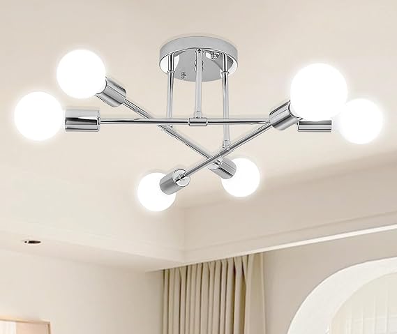 Ceiling Light, 6 Lights Chandelier Ceiling Light for Living Room,Bedroom,Kitchen (Silver) [Energy Class A]