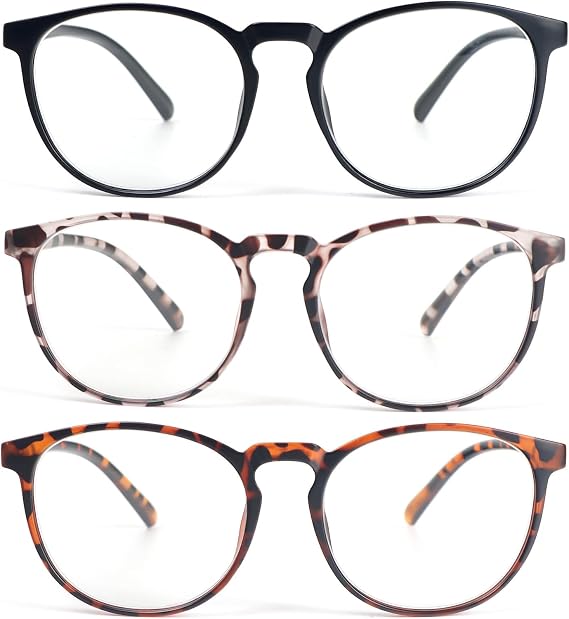 Retro Round Reading Glasses for Men Women 3 Pack Spring Hinge Fashion Readers