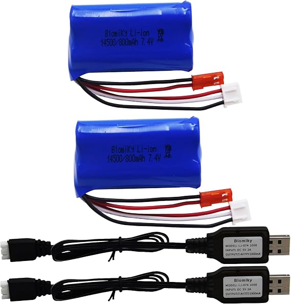 Blomiky 7.4V 2S 800mAh Li-ion Rechargeable Battery with JST Plug and Cable Suitable for Some RC Cars Trucks Vehicles /7.4V 800mAh JST