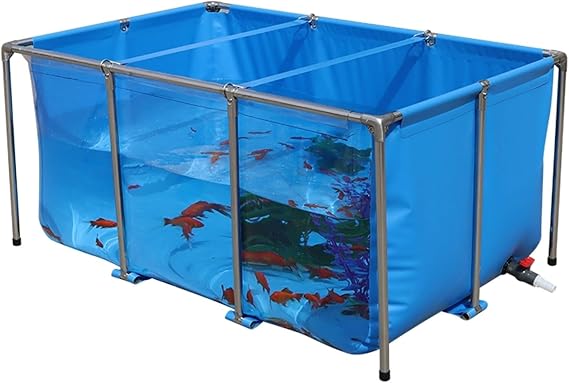 Canvas Fish Pond, Transparent Above Ground Koi Pond with Stainless Steel Frame, Large Outdoor Indoor Aquarium Fish Tank for Goldfish/Turtle with Drain