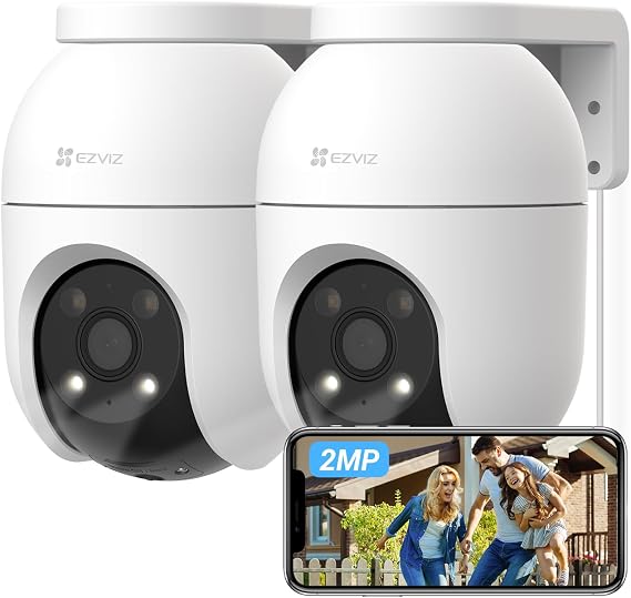EZVIZ 2 adet WiFi açık 360°, 1080P IP güvenlik kamerası, renkli gece görüşü, AI kişi algılama, otomatik yakınlaştırma, iki yönlü ses, Siren, Alexa/Google, C8c 2 MP