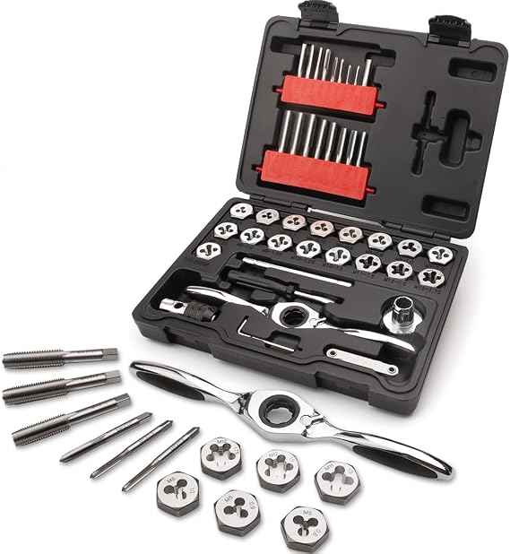 41 PCS HSS Metric Ratcheting Tap and Die Set with 5° Ratchet Bow | Effortless Operation | Complete M3 to M12 Tapping Set for DIY Home Repairs