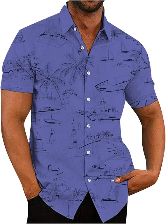 Ymosrh Mens Button Down Short Sleeve Shirts Summer Casual Spread Collar Beach Shirts for Men, M-3XL