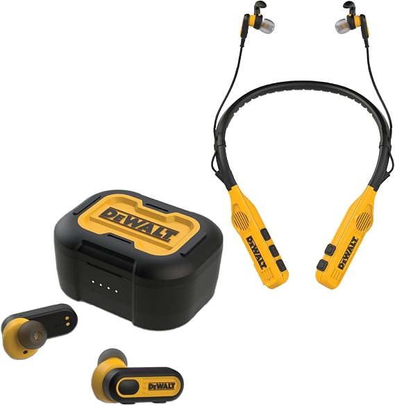 DEWALT Wearable Bluetooth Speaker + Neckband Headphones 2-in-1 Wireless Jobsite Audio Set, Water-Resistant, Hands-Free Calls, Built-in Mic, 60+ Hr Runtime, IP56, Clip-On & Around Neck