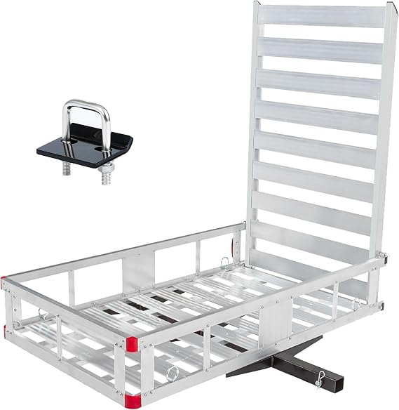 MaxxHaul 80779 Aluminum Hitch Mount Wheelchair/Mobility Carrier 50" x 29.5" Cargo Basket with High Side Rails & 47" Ramp Fits 2" Receiver 500 lb Capacity for Trucks, SUVs, Vans, RVs