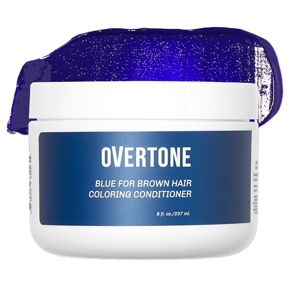 Overtone Color Depositing Semi-Permanent Hair Dye Conditioner - 8 oz For Natural & Color-Treated Hair, Moisturizing Shea Butter & Coconut Oil - Vegan & Cruelty-Free, Blue for Brown is now Indigo Iris