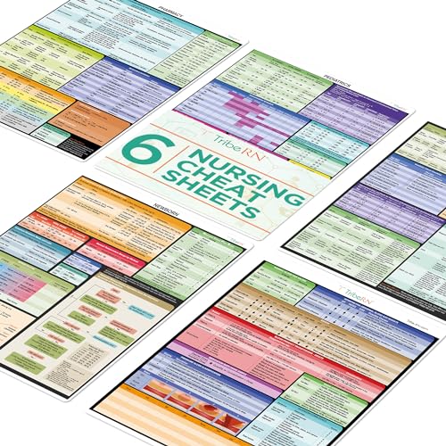 Nursing Cheat Sheets by Tribe RN - 6 Heavy Duty Medical Reference Cards for Nurses and Students - Includes General Med, Labs, Medical Spanish, Newborn, NICU, OBL&D, Pharmacy, Respiratory, Pediatrics