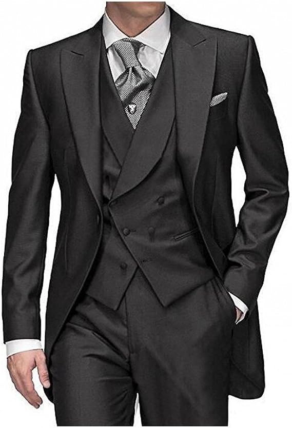 Black Long Jacket 3 Pieces Men Wedding Suits Men Suits Groom Tuxedos