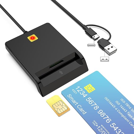 Smart Card Reader Electronic Identity Digital Signature and CRS CNS Health Card CAC Dod National TS-CNS Services SPID Activation HBCI Compatible Plug & Play Driver Free