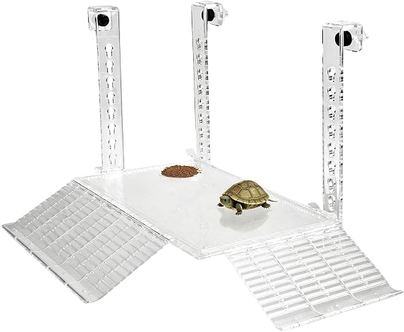 Turtle Basking Platform, Acrylic Turtle Ramp Aquarium Habitat, Medium | Non-Toxic hanging acrylic turtle basking ramp, terrarium and aquarium habitat accessory for water turtles