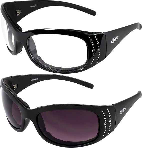 Global Vision Marilyn 2 Plus Padded Motorcycle Glasses for Women 4 Pair w/Clear Smoke Driving Mirror and Blue Mirror Lens