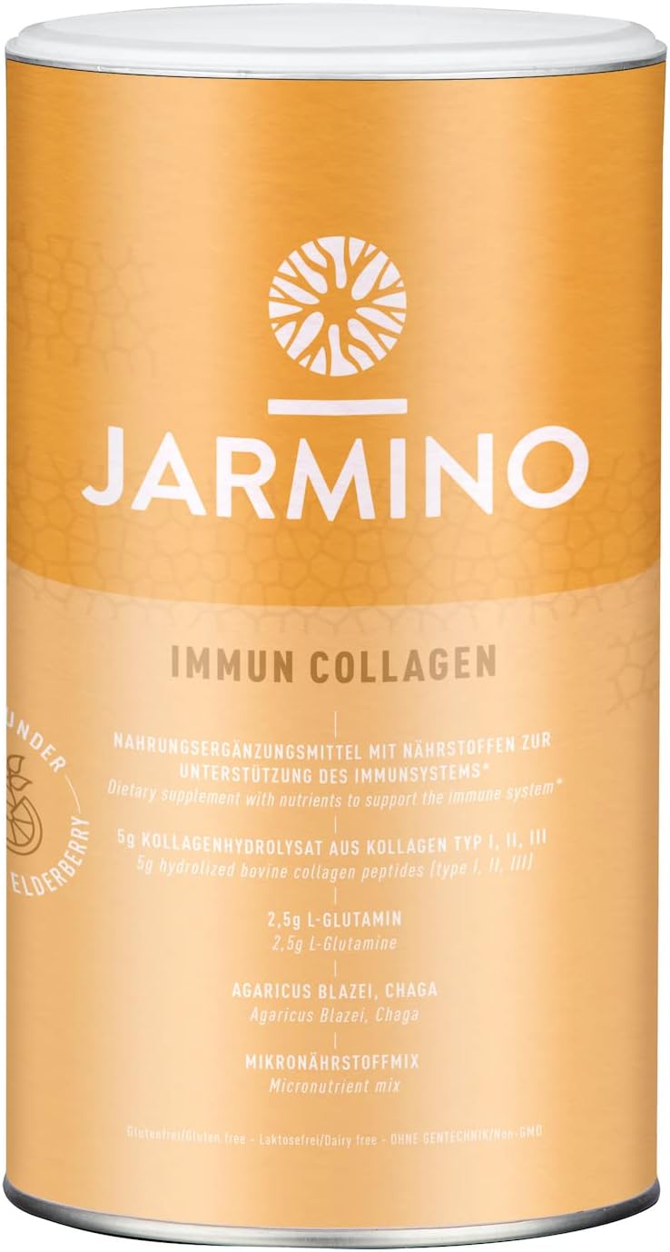 Collagen Powder with L-Glutamine - Strengthen Immune System | Vitamin C, D, Selenium, Zinc, Ginger, Elderberry, Vital Mushrooms | 450g Strengthen Immune System Glutamine Powder | JARMINO