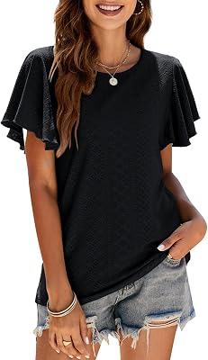 Women Summer Shirt Crew Neck Puff Sleeve Tops Short Sleeve Blouse Casual T-shirts