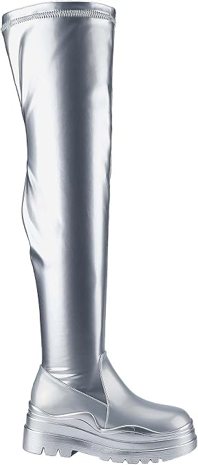 Women's Over The Knee Boots Lug Sole Round Toe Thigh High Chunky Block Heels Flat Boots