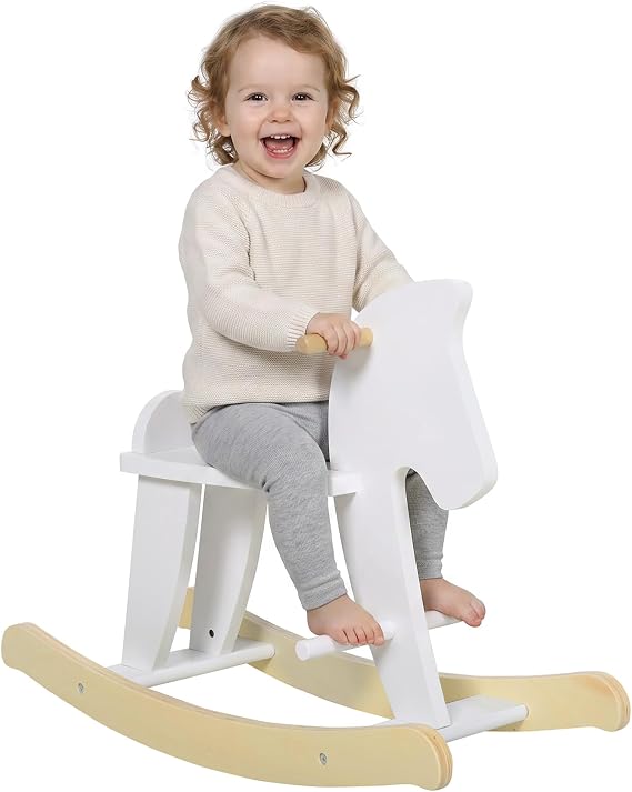 Qaba Wooden Rocking Horse Toddler Ride-on Toys for Kids 1-3 Years White