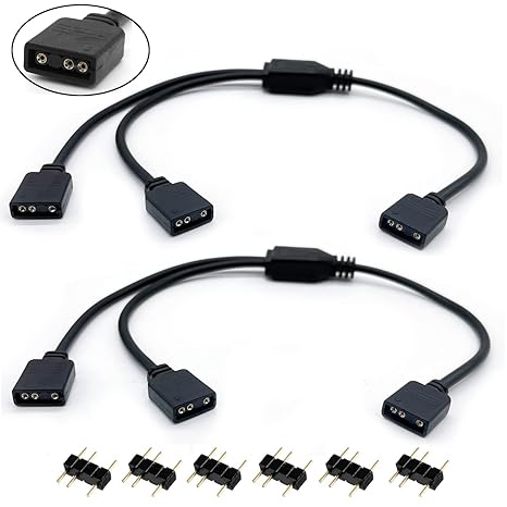ARGB Splitter Cable, 1-to-2 Female to Female 5V 3 Pin Addressable RGB Splitter Extension Cable ARGB LED Sync Cable for Extend PC Computer ARGB Fans Or ARGB LED Series (2 Pack)
