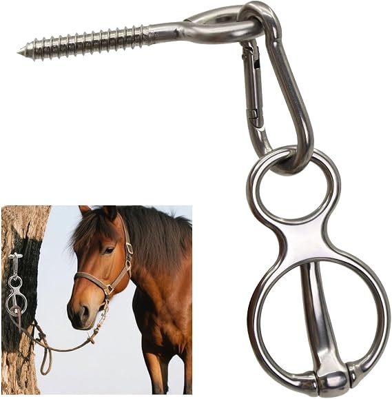 Horse Tie Ring Stainless Steel Horse tack and Supplies,Horse Training Equipment with Eye Bolt and Snaps Saddle,Quick Snap,Humane Way Prevent Horses from Pulling Back Safe Accessories (silvery)