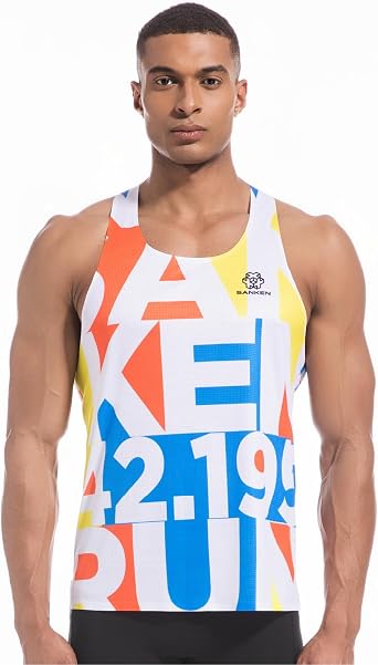 Sanken Men's Seamless Running Tank Tops Ultra Lightweight Marathon Singlets Breathable Race Vests Quick Dry Sleeveless Shirt