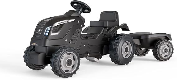 Smoby - Farmer XL Black Tractor + Trailer - Children's Pedal Tractor - Adjustable Seat - Steering Wheel with Horn - Opening Hood - From 3 Years Old - Made in France