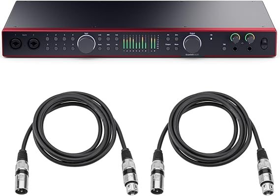 Focusrite Scarlett 18i20 4th Gen USB Audio Interface with Software Suite, Bundle With 2x H&A XLR M to F Cable 10'