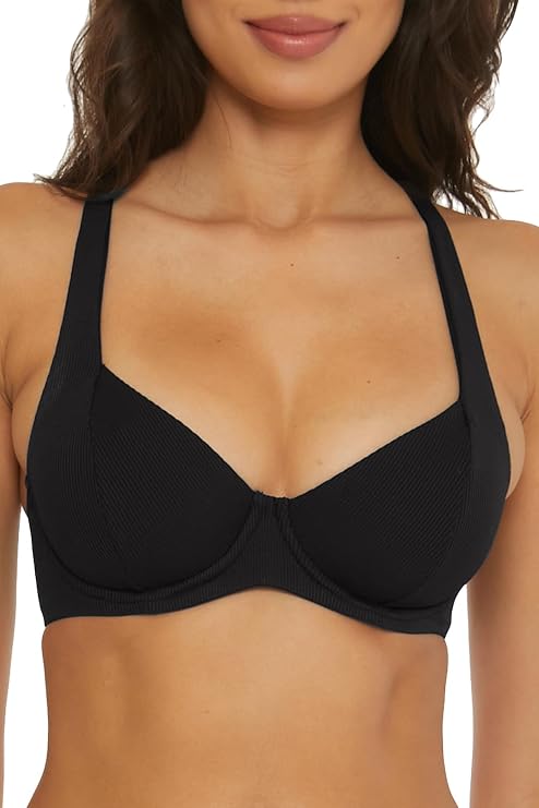 BECCA Women's Modern Edge Underwire Bikini Top, Adjustable, Tie Back, Swimwear Separates for Women