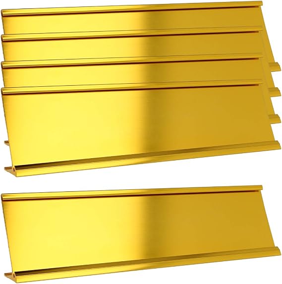 ExcelMark 2"x 8"Aluminum Name Plate Holder for Desk - Set of 5 - Office Business Door Sign Holder - Gold