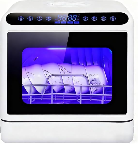 Portable Dishwasher Countertop Countertop Dishwasher with 5L Tank, Mini Dishwasher, 3 Wash Programs, Air-Dry, Table Top Dish Washer for RV Kitchens, Apartments, and Small Homes