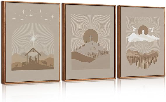 Celestdeco Jesus Nativity Framed Wall Art Christian Catholic Bible Canvas 30x40cm