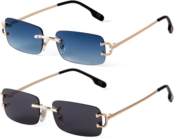 Vintage Rimless Sunglasses Retro Rectangle Sunglasses Men Women | Retro Rectangle, Trendy Shades, 90s Eyewear
