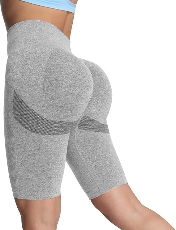 Women's High Waist Biker Shorts Scrunch Butt Lifting Workout Gym Yoga Running Compression Athletic Ribbed Long Shorts
