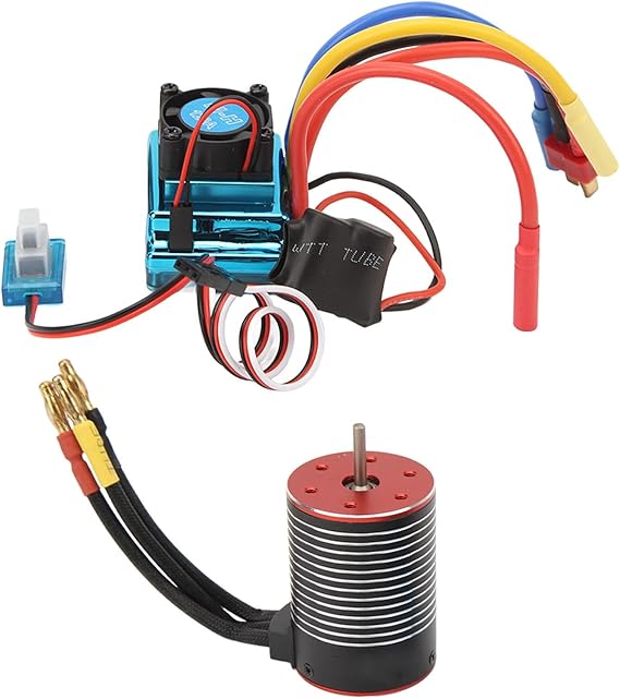 Tnfeeon 3650 Brushless Motor 120A ESC Set 4 Rotor Pole Safety Protection RC Brushless Motor ESC Set Waterproof CNC Milled with High Efficiency for RC Cars (5200 KV)