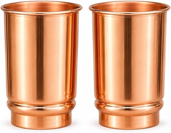 Pure Copper Tumblers for Drinking - Set of 2 Ayurvedic Copper Glasses | 11.83 Fl Oz Each | Perfect for Home, Office, Travel, Hotel & Gifting