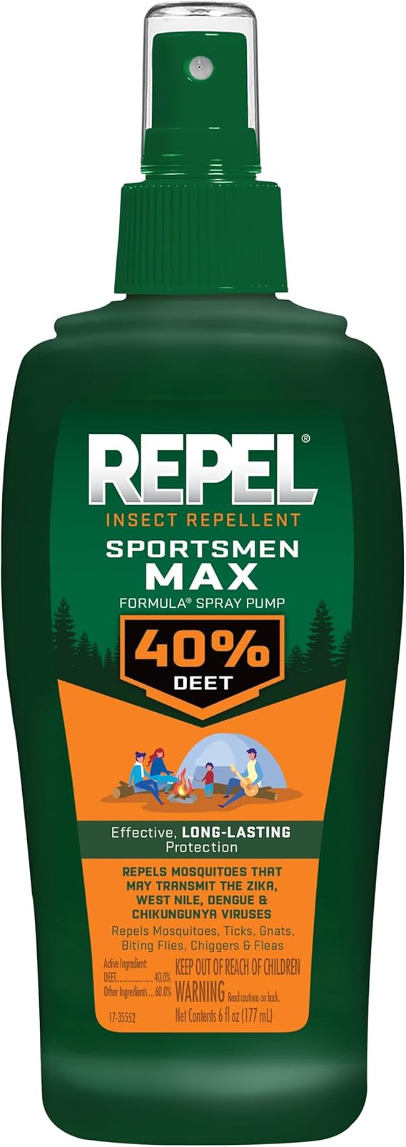 Repel Insect Repellent Sportsman Max Formula Spray Pump 40% DEET, Repels Mosquitoes, Ticks and Gnats, Effective Long-Lasting Protection, 40% DEET (Pump Spray) 6 fl Ounce
