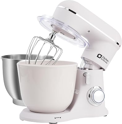 Kitchen in the box Stand Mixer, 5QT4.5QT Two bowls Electric Food Mixer, 10 Speeds 3-IN-1 Kitchen Mixer for Daily Use with Egg Whisk,Dough Hook,Flat Beater Frost White, 5QT